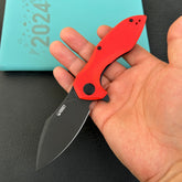 KUBEY KU236P Noble Flipper Folding Knife Red G10 Handle 3.15" Blackwash 14C28N